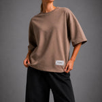 No Blanks Mocha Oversized T-Shirt - Female Model Front View