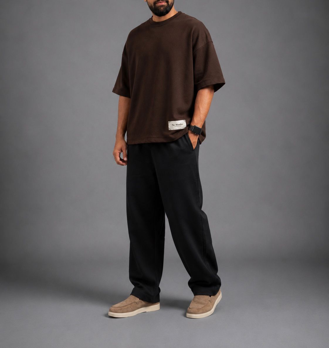 No Blanks Brown Oversized T-Shirt - Male Model Front View