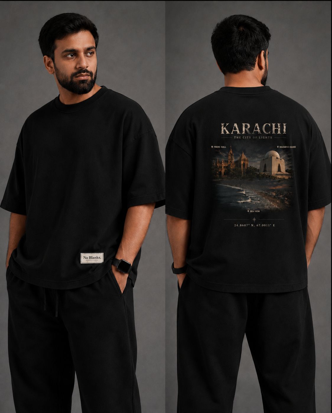Karachi The City of Lights Oversized T-Shirt - Front and Back View